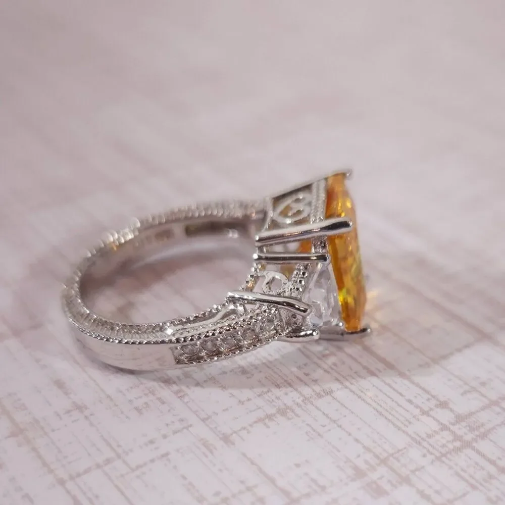 Simulated Yellow Diamond Ring in Sterling Silver Size 7